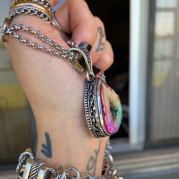 925 silver Rainbow solar quartz + steel necklace - Picture 4 of 8